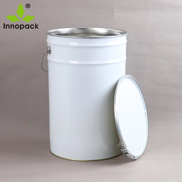 30 Liter White Metal Pail with Lock Ring Lid