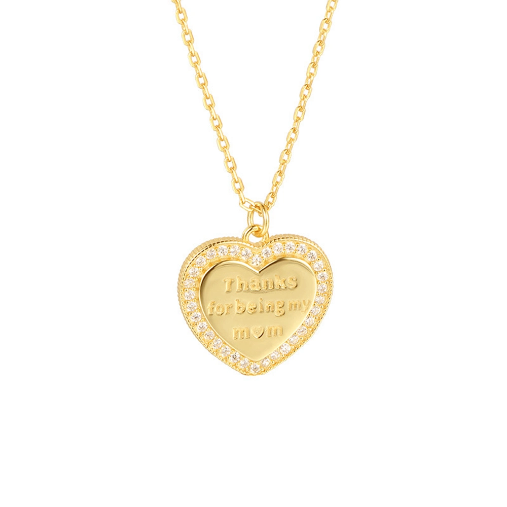 Joacii Factory 925 Sterling Silver Gold Plated Letter Thanks for Being My Mom Heart Pendant Necklace