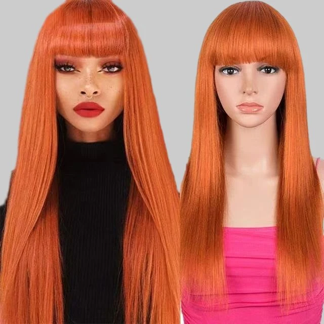 No Lace Wig with Bangs - Full Machine Made Straight Hair Wig