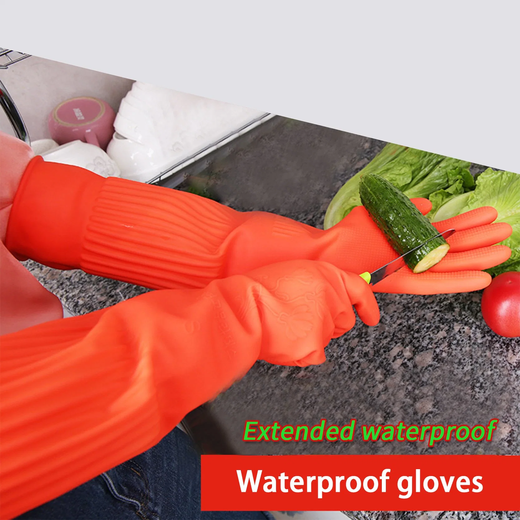 China Wholesale/Supplier Long Sleeve 45cm Korean Fashion Latex Women Gloves Dishwashing Cleaning Household Gloves