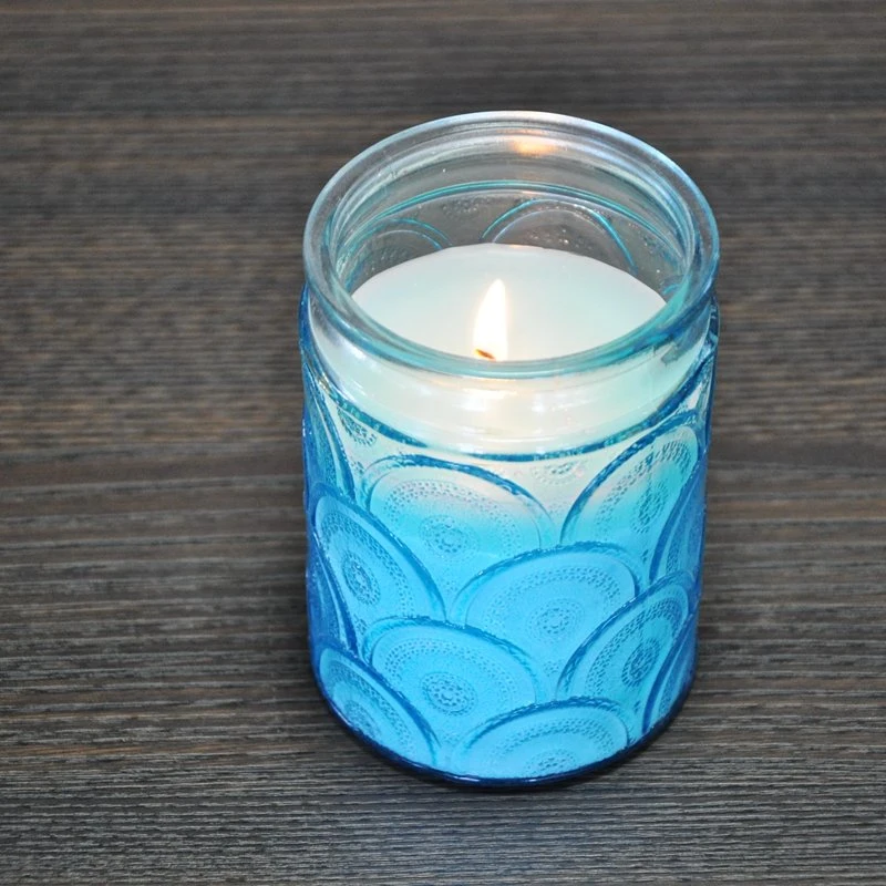 Blue Embossed Decoration Minimalist Glass Candlestick for Air Purification