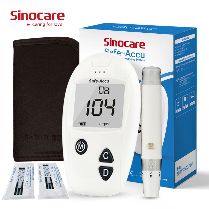 Sinocare Safe-Accu مجموعة جهاز قياس السكر في الدم جهاز قياس الجلوكوز للسكري مع 10 قطع من شرائط الاختبار