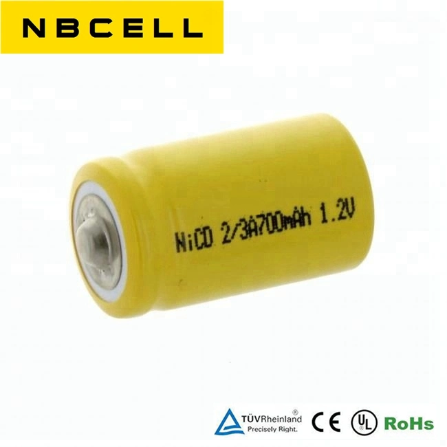 Button Top Ni-CD Rechargeable Battery 1.2V 700mAh 2/3A NiCd Battery