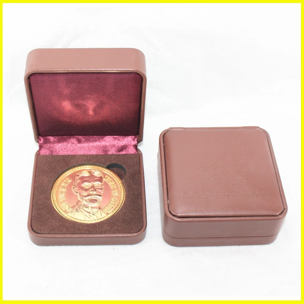 Brown Square Leather Souvenir Coin Box