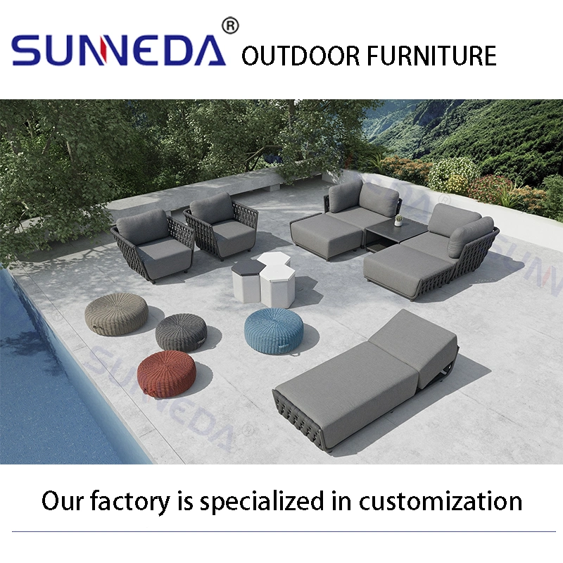 Sectional Aluminium Alloy Metal Frame Webbing Fabric Foam Garden Furniture