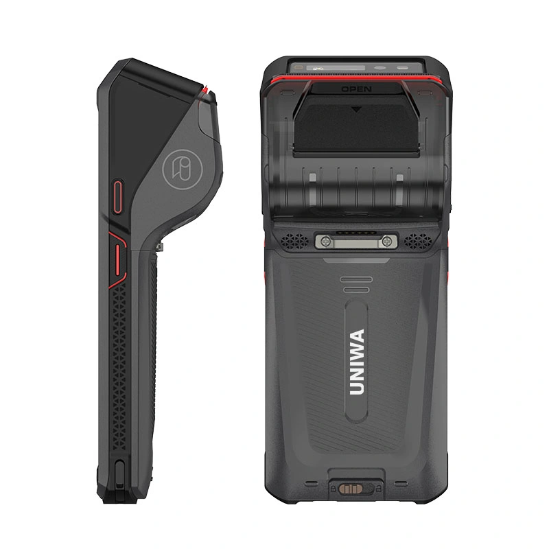 Uniwa V5P lecteur de code-barres PDA portable 5.5 pouces Mt6762 octa Imprimante d'autocollants pour smartphone Core Rugged