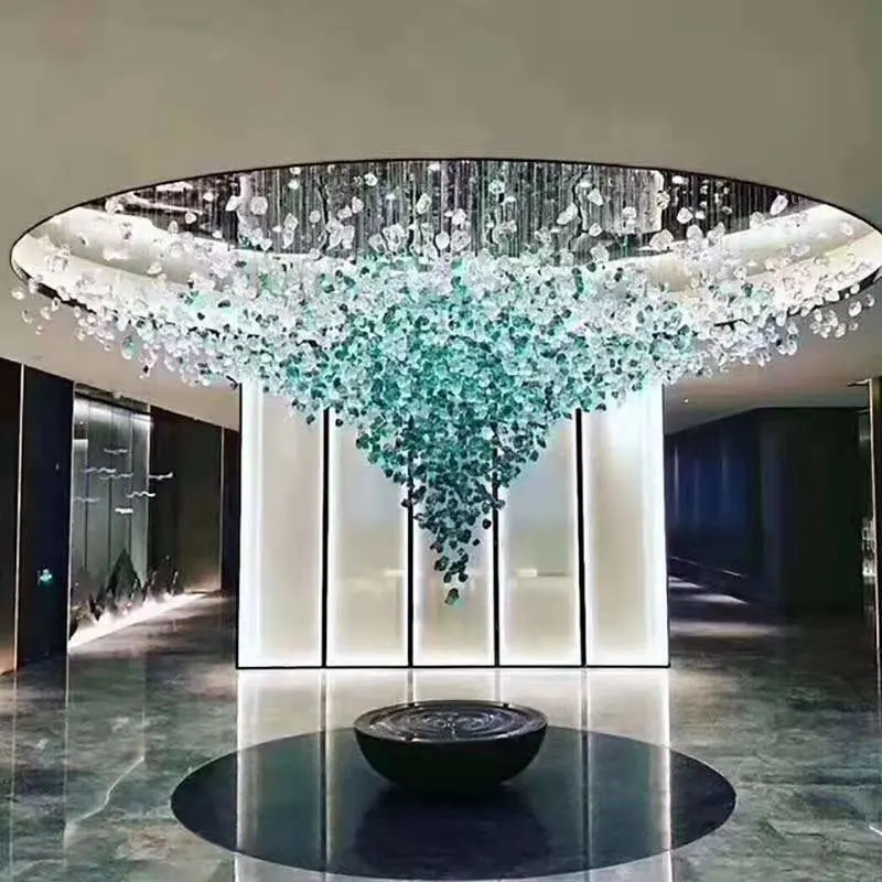 Green Color Crystal Stone Lighting for Hotel Lobby Decorative Hot Selling Customized Decoration Chandelier Pendant Light Restaurant Big Project Lustres Lamp