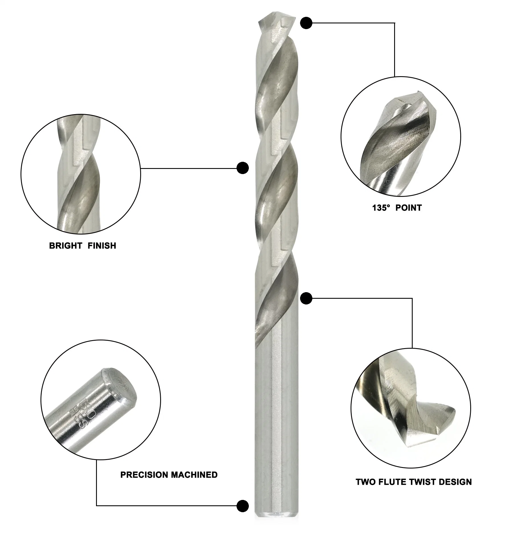 HSS 4341 Full Ground Twist Drill Bits with White Finish