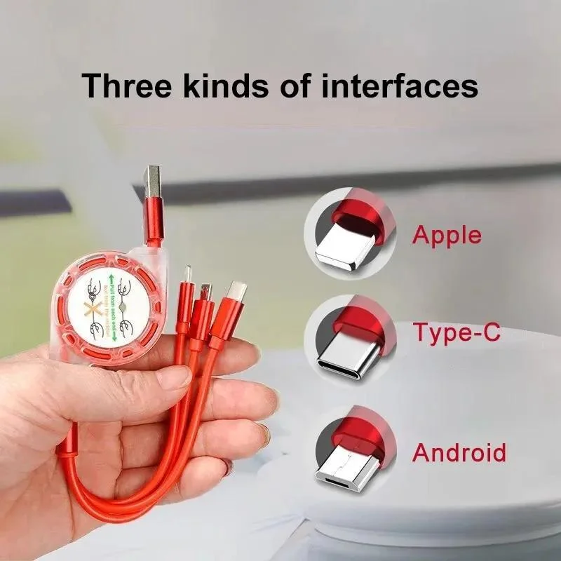 Hot Sell 3 in 1 Retractable USB Cable for Apple Xs X Charging Charger Micro USB Cable for Android USB Type C Mobile Phone Multi USB Cable