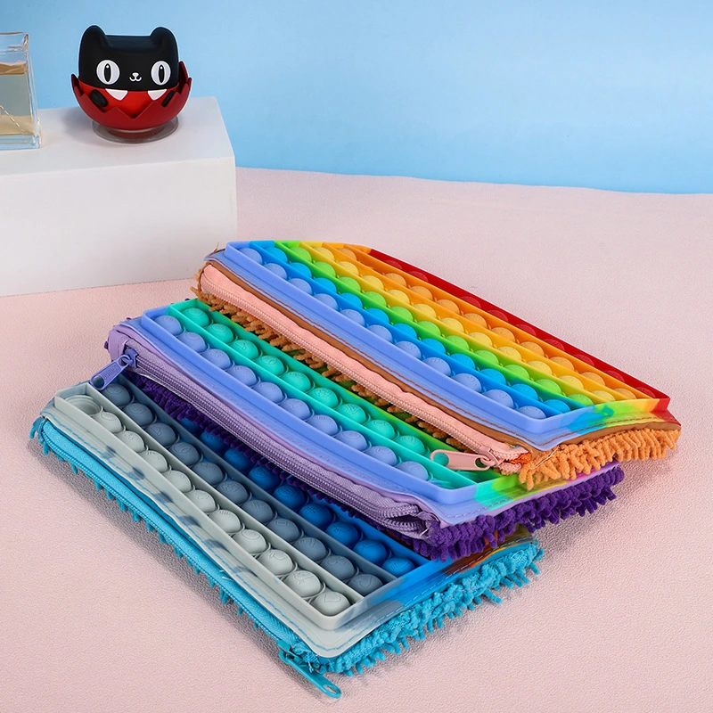 Silicone Release Stress Rainbow Stationery Storage Bag Push Bubble Fidget Pencil Case