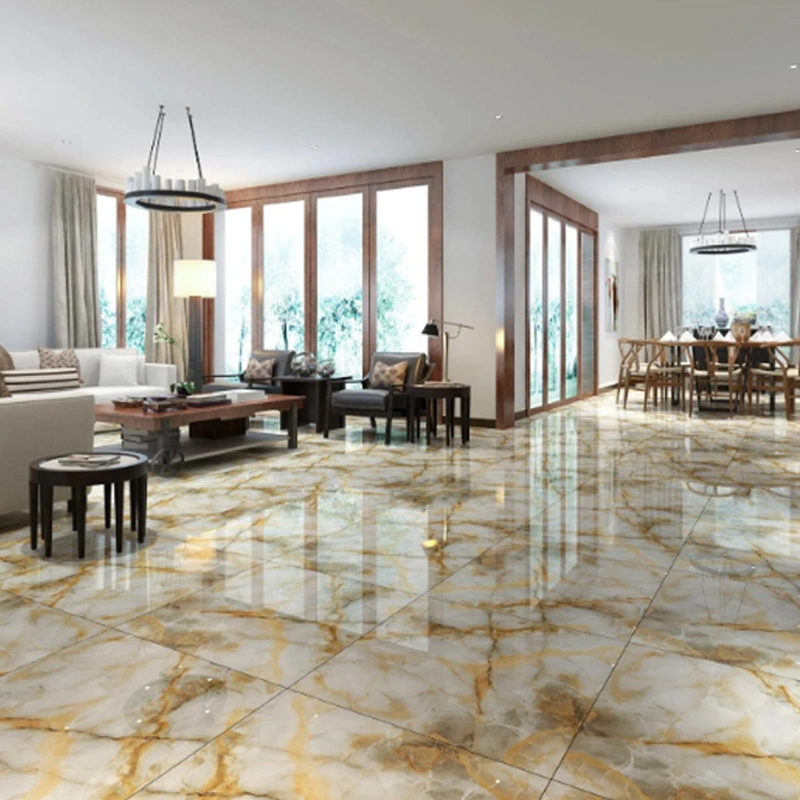 Foshan Carrelage de sol vitrifié en porcelaine poli mur en céramique brillant haute brillance imitation marbre pour le sol du hall d'entrée de l'hôtel