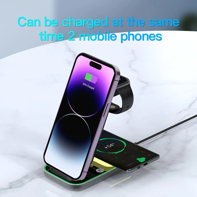 2023 New Qi 15W Mobile Charging Station Pad LED Light 4 in 1 Adjustable Magnetic Wireless Charger for Mobilephone