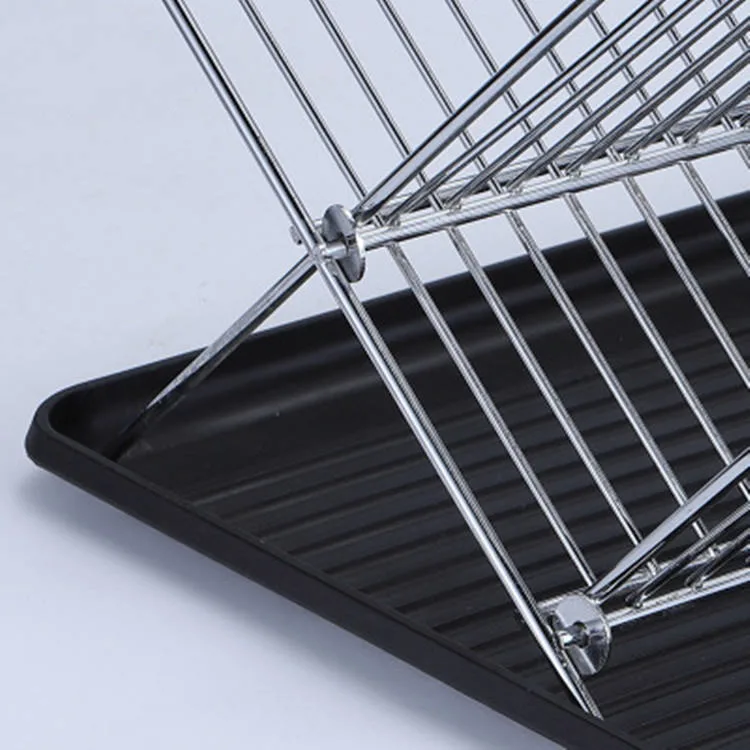 Foldable X Shape 2 Tier Dish Drainer Plate Rack with Drainboard