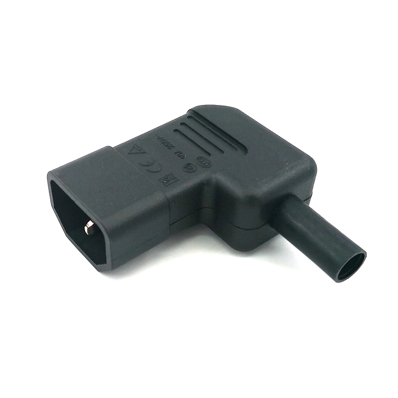 Conector macho de alimentación de CA en ángulo recto R/a IEC60320 C13, estilo de montaje