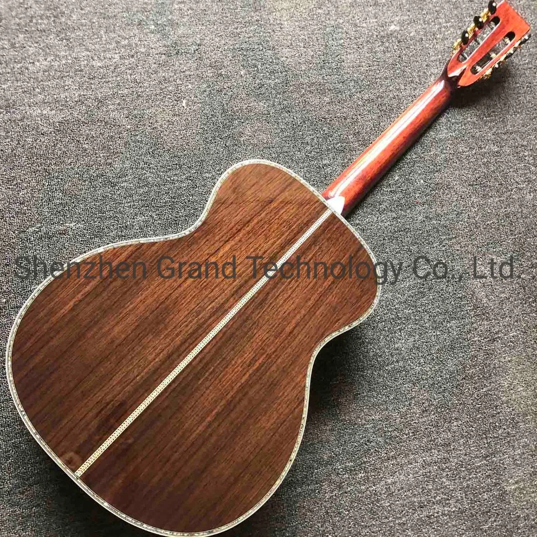 Custom Solid Spruce Top Real Abalone Binding Ebony Fingerboard Om Round Body 45 Style Acoustic Guitar