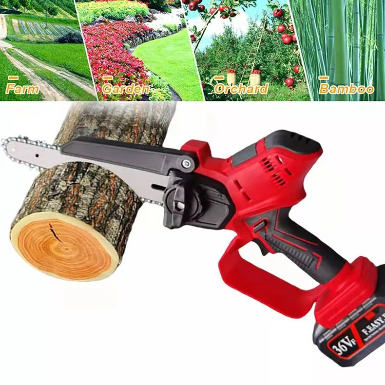 8 Inch Cordless Electric Chain Saw Cordless Rechargeable Chainsaw 2 Batteries Woodworking Garden Tool for 18V Battery Electric Pruning Saw