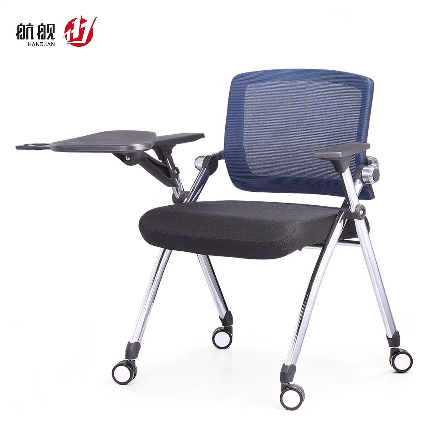 Foldable Training Chairwith Wheels Writing Table Cup Holder for Meeting Room