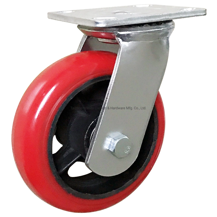 Roulette pivotante en caoutchouc PU industriel robuste avec frein à double verrouillage.