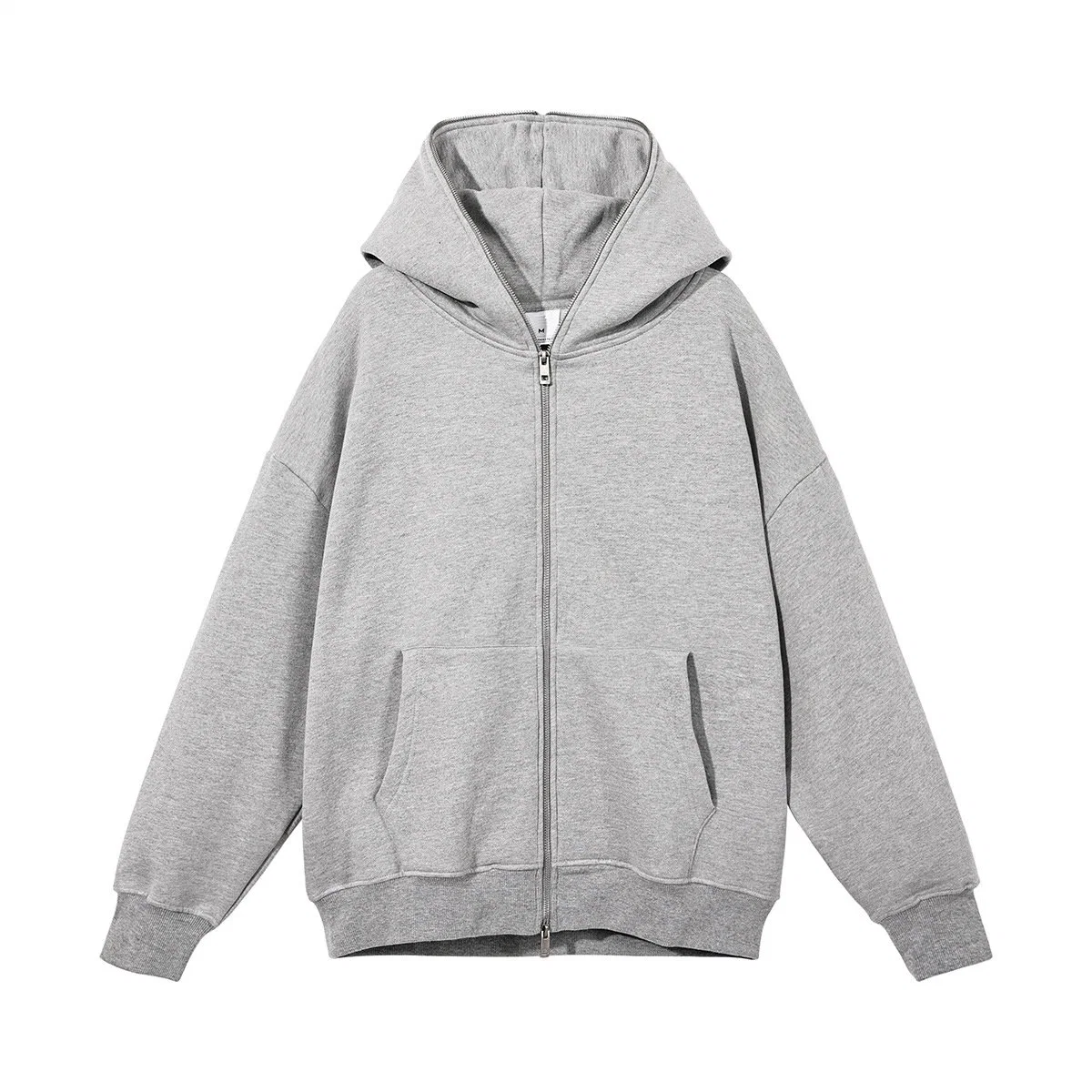 Two Way Zipper Fleece Puff Print Grey Drop Shoulder Cotton 600 GSM Y2K Full Zip up Zipup Hoodie Custom Oversize Brown Blank