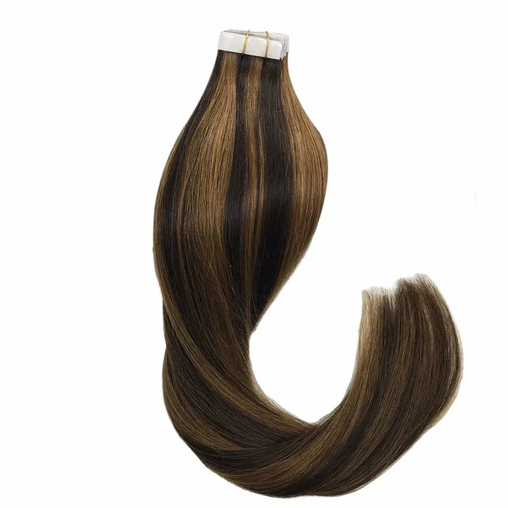 Remy Extensiones de Cabello cinta en el cabello humano Ombre marrón oscuro Marrón Castaño destacó Ombre Extensiones de Cabello la Cinta de pelo 20pcs 50 g de 24 pulg.