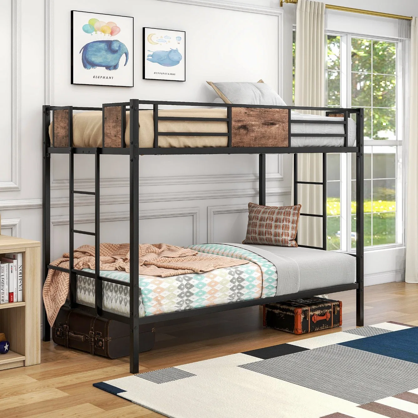 Heavy Bearing Capacity School Dormitory Double Layers Bed Metal Steel Wooden Bunk Bed