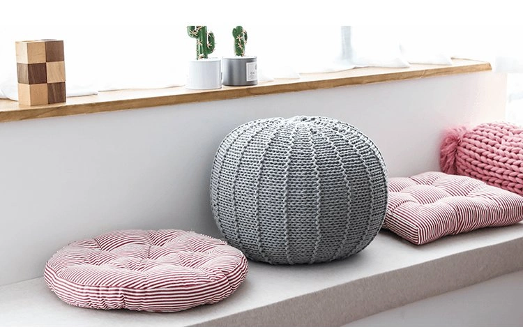 Nordic Handmade Ottoman for Living Room Home Decorative Seating Bean Bag Knitted Ottoman Round Floor Seat 2 Size