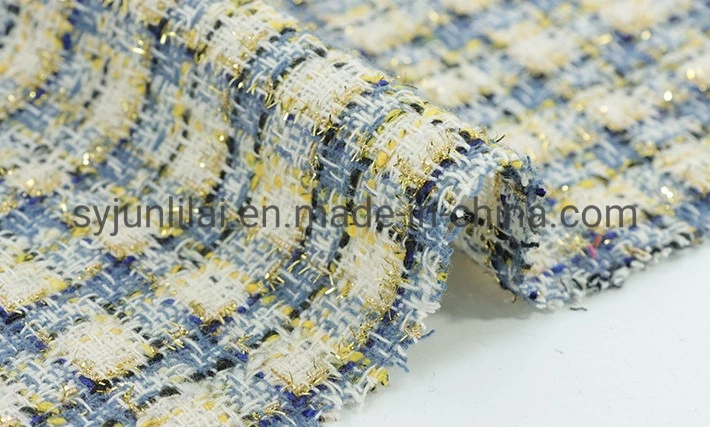 100% полиэфирная Sequin Fancy Plaid Multi Colorway Tweed Fabric for Платье для женщин