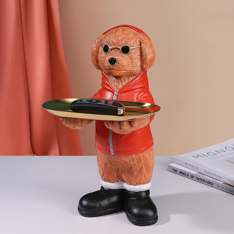 Resin Craft Animal Sculpture Dog Figurine with Tray