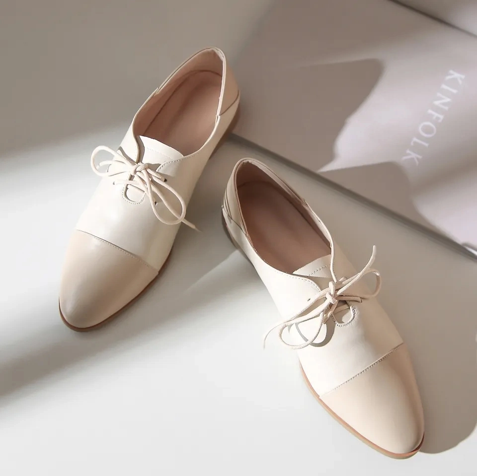 Fashion Lace up TPR Sole Leather Brogues Formal Flat Women's Casual Shoes