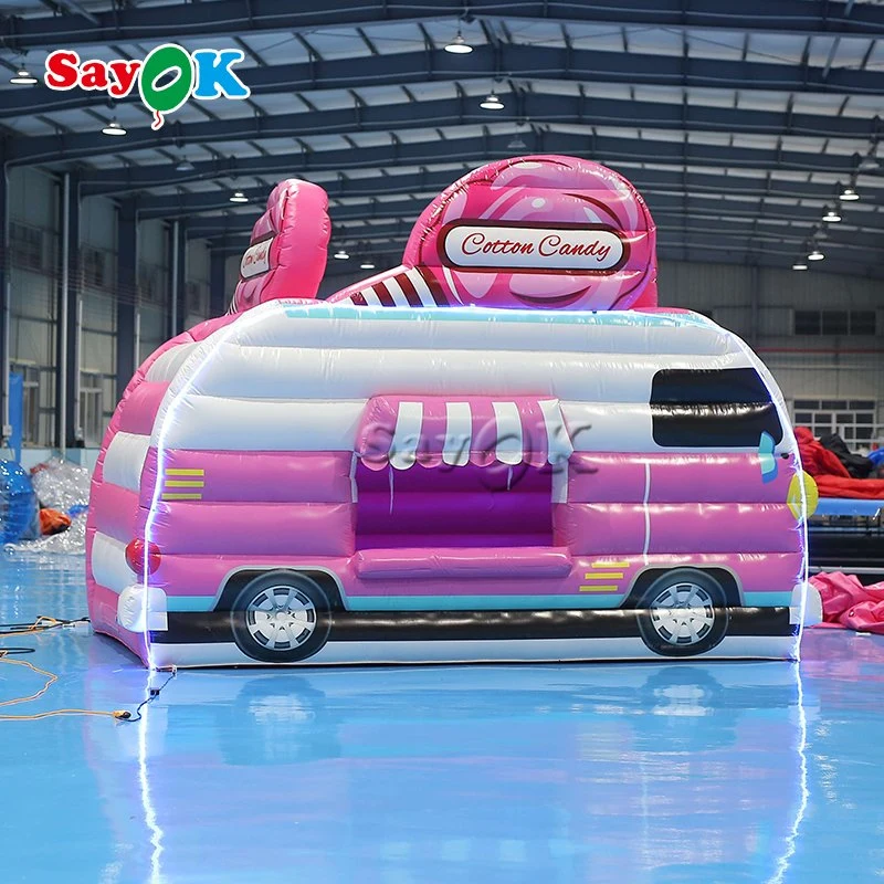 Portable Pink Car Shape Inflatable Cotton Candy Kiosk for Outdoor Advertising Promotion