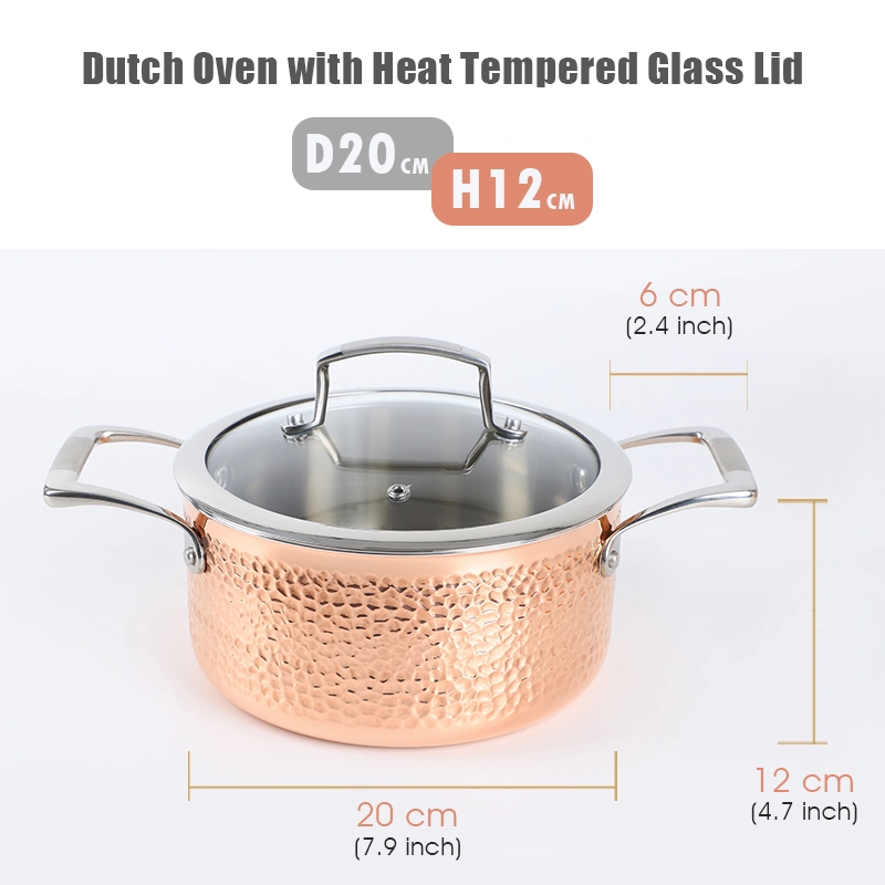 High Quality 5 PCS Tri-Ply Stainless Steel Copper Pots and Pan Hammered Cookware Set