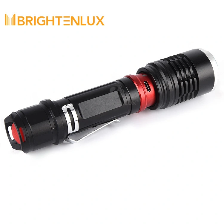 Brighttenlux Nueva fábrica diseñada Venta a granel USB impermeable Zoomable Tactical Mejor linterna LED recargable Mundos más brillante