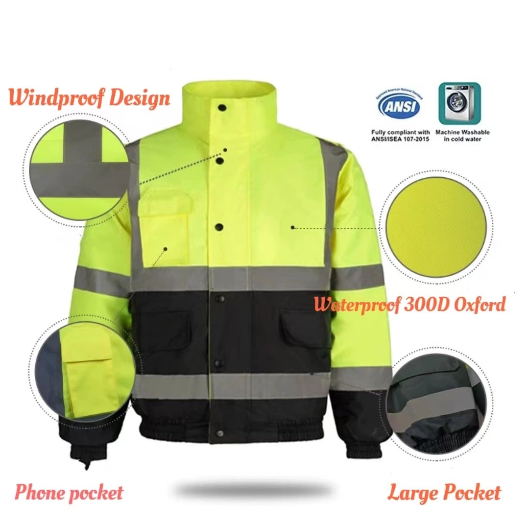 Armor Hi-Vis Breathable Winter Safety Bomber Jacket Hi Visibility Clothing Workwear