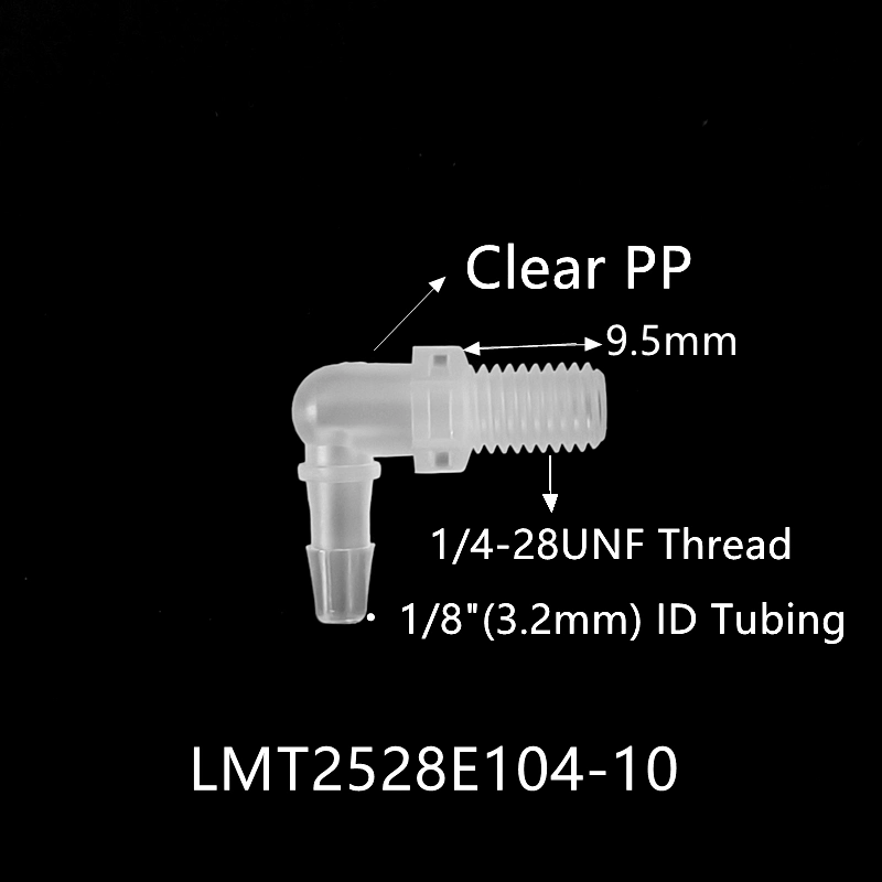 Forme de l 9,5 mm en plastique long filetage 1/4-28UNF mâle x 1/8" (3,2 mm) des connecteurs de fer barbelé flexible pour l'eau Air System