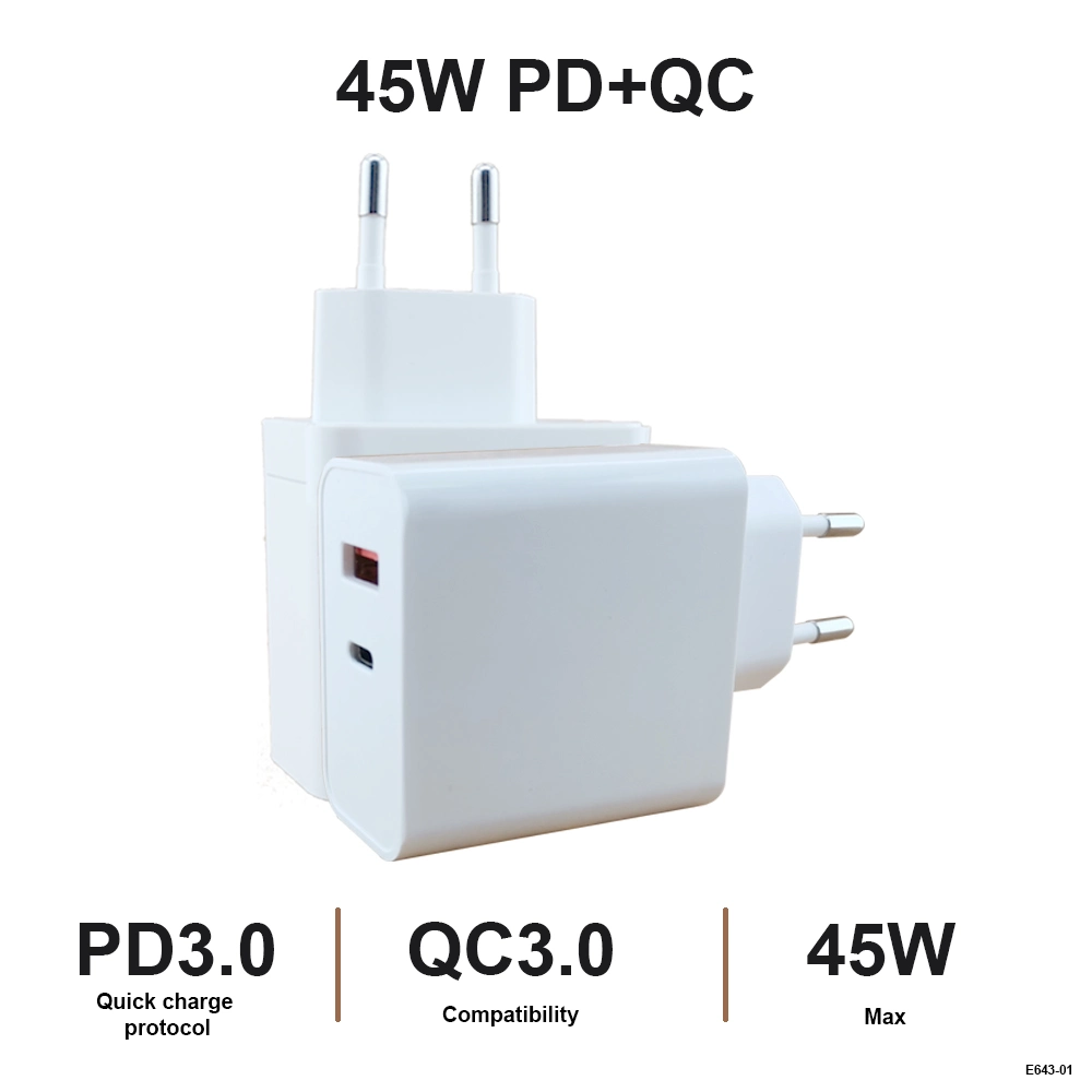 Carregador GaN de carregamento super rápido de 45 W em stock, USB C Porta única para o adaptador para casa Samsung S22