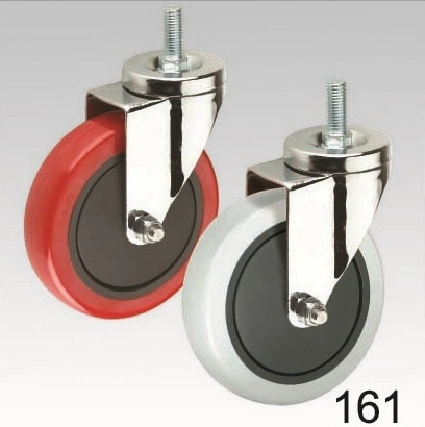 Red PU Swivel Double Lock Plate Top Caster