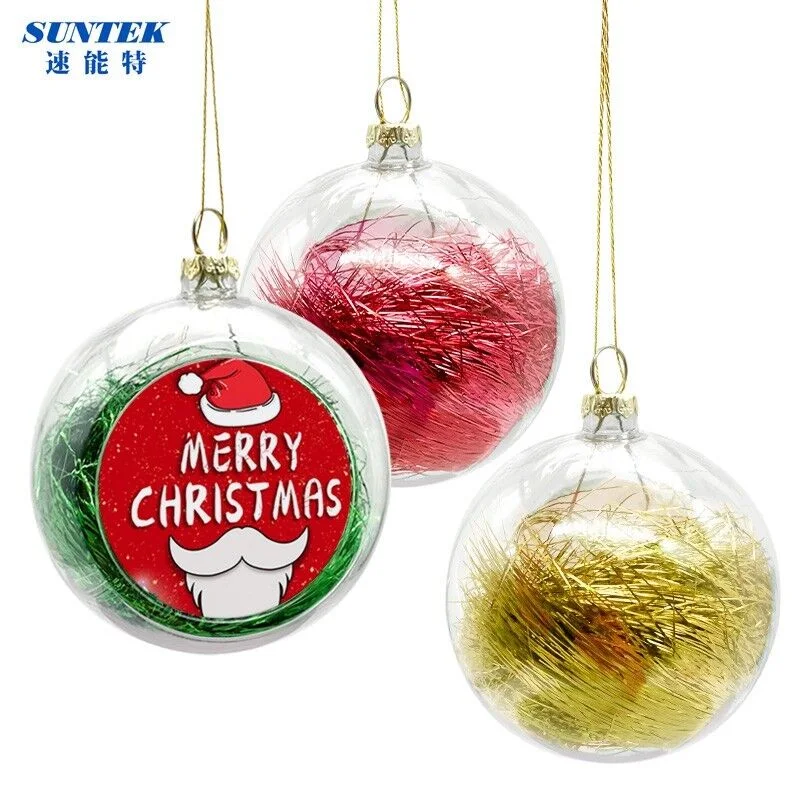 2021 2D Sublimation blanks plástico transparente Christmas Tree Ball ornaments