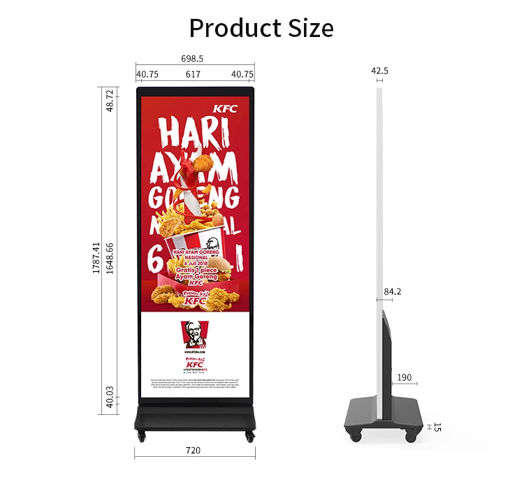 75 Inch Floor Standing Full Screen Super Thin Advertising Player Digital Signage Ultra Wide Stretched LCD Bar Display for Supermarket Hotel Airport