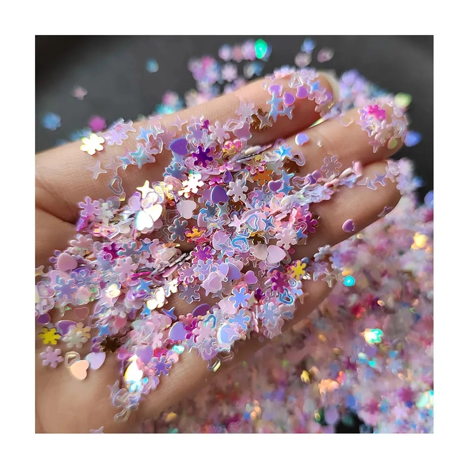 Mix White Pink Purple Nail Sequin 3mm Star Heart Flower PVC Loose Sequins Paillettes