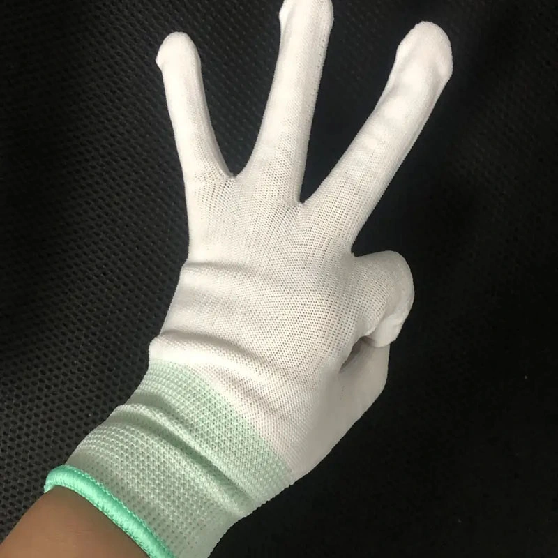 13gauge Lightweight and Flexible White PU Fingertip Coated Good Grip Knitted Wrist Safety Gloves