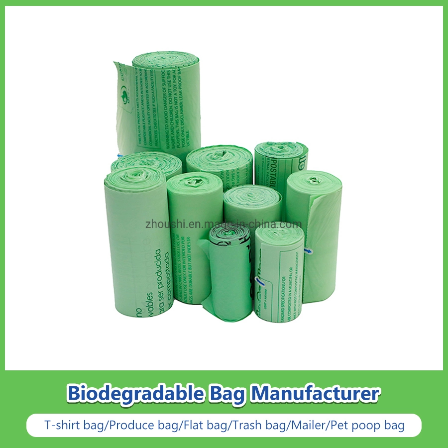 Custom Biodegradable and Compostable Produce Bags/Roll/T-Shirt/Vest/Hand/Shopping/Supermarket/Flat/Trash/Mailer/Pet Poop/Food/Bread Bags Manufacturer with FDA