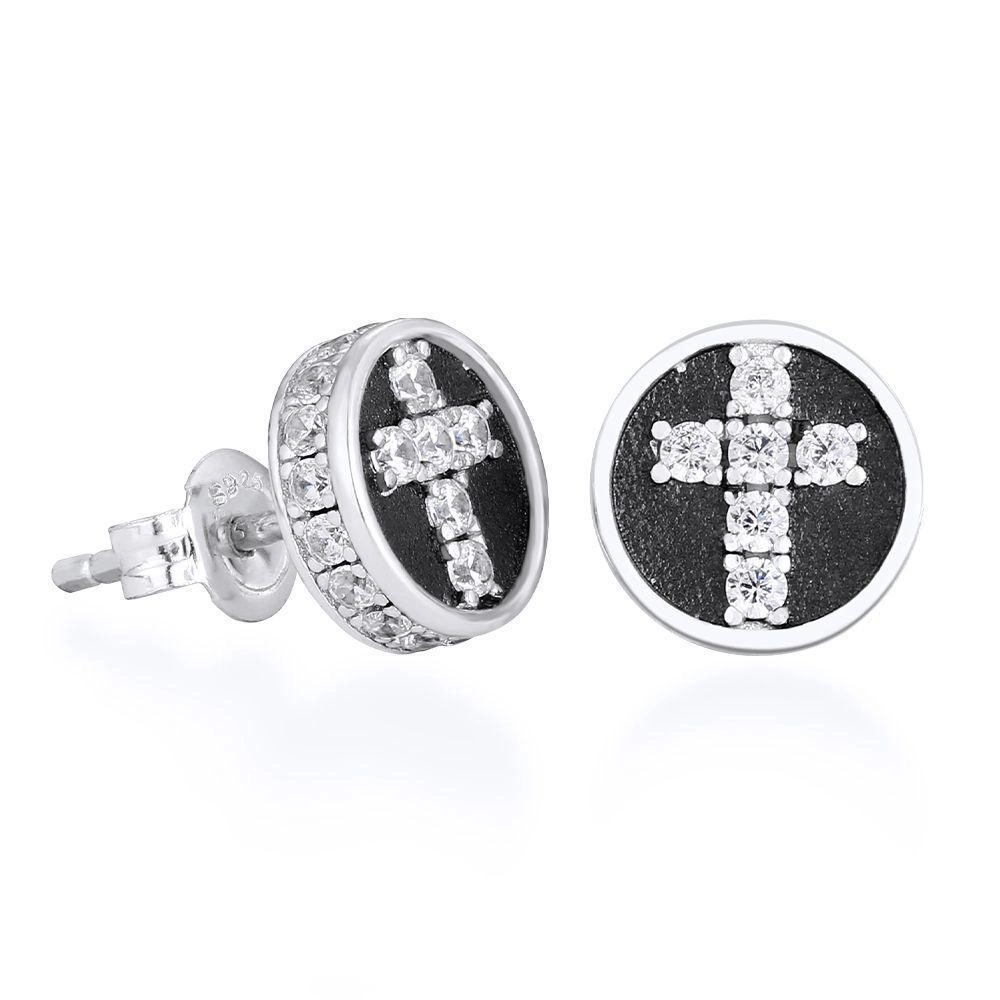 Cross Tour Hip Hop 925 Sterling Silver men' s le goujon Earrings