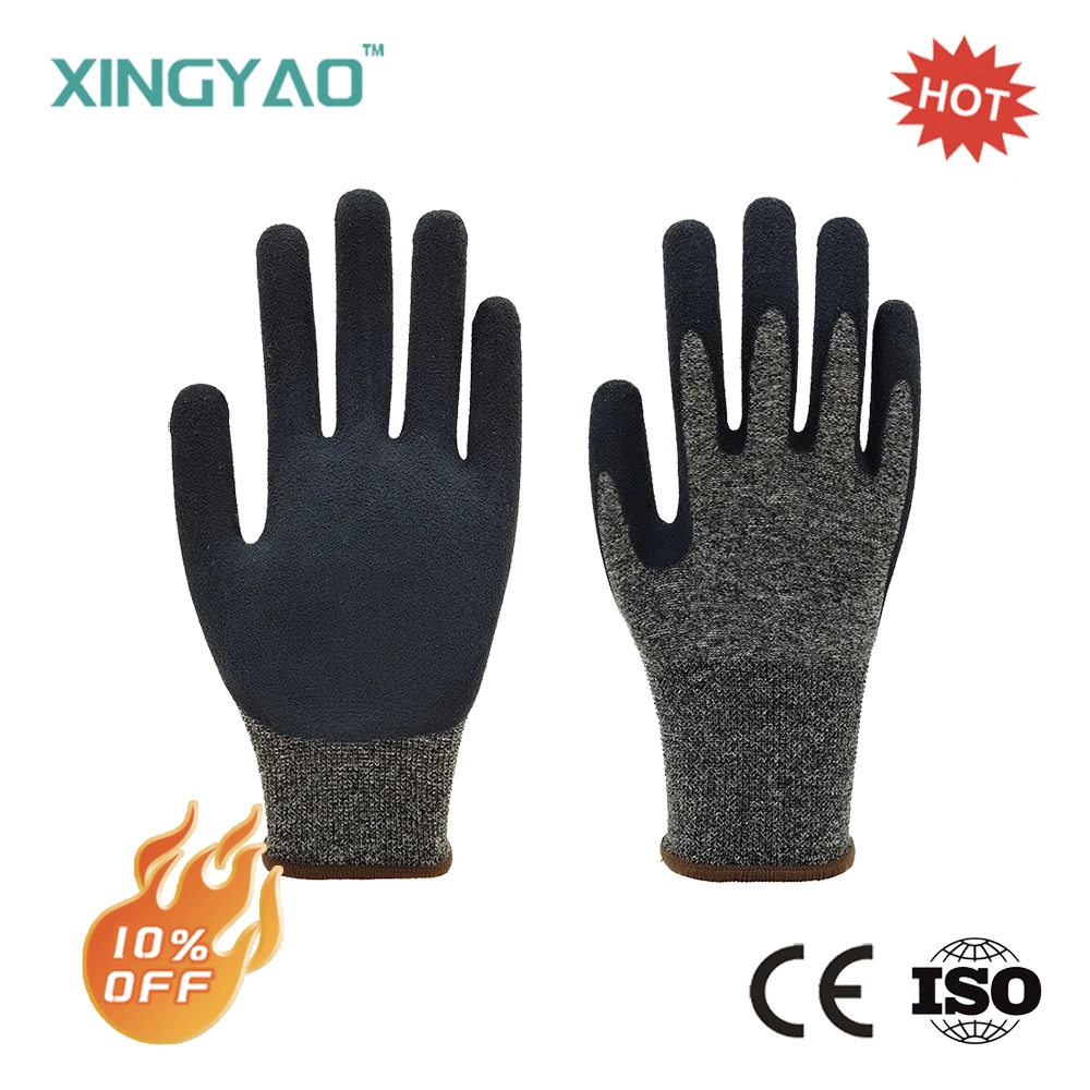 FactoryShop En388 Anti Cut Resistant ANSI A5 Hppe Liner Grip Nitrile Sandy Palm Coated Cutting Work Safety Working Labor Industrial Gloves