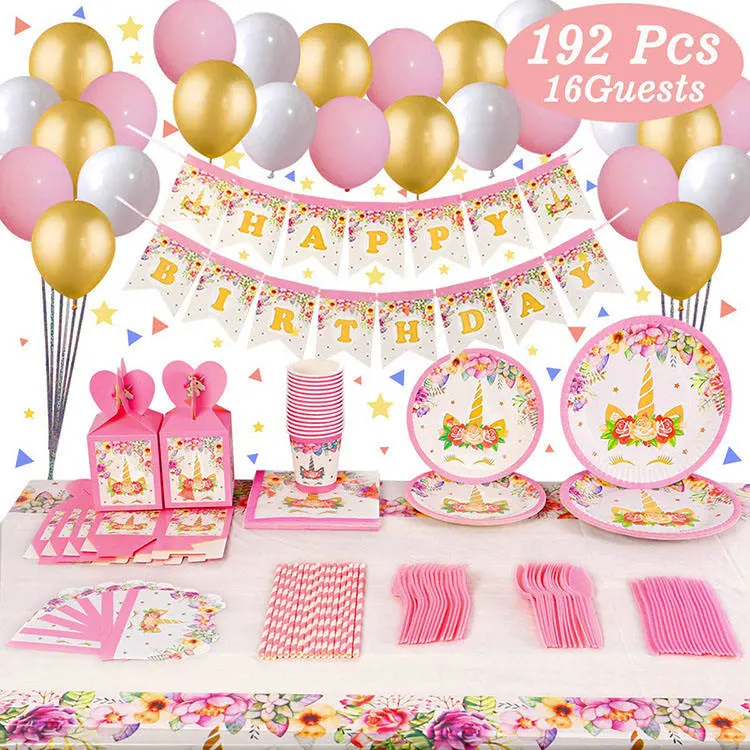 Theme Party Table Decoration Disposable Tableware Set Balloon Banner Cake Topper Children Birthday Party Supplies