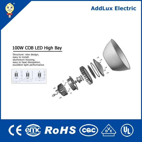 CE UL IP65 Industrial de 100W LED de alta de la luz de la bahía de la COB