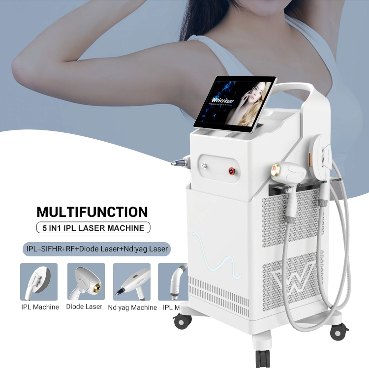 Multifunktions 5 In1 Ipl+Nd: Yag Laser+ Diodenlaser+ Rf Ipl Haarentfernung Hautverjüngung Akne Pigmentierung Behandlung Maschine Opt Ipl Laser