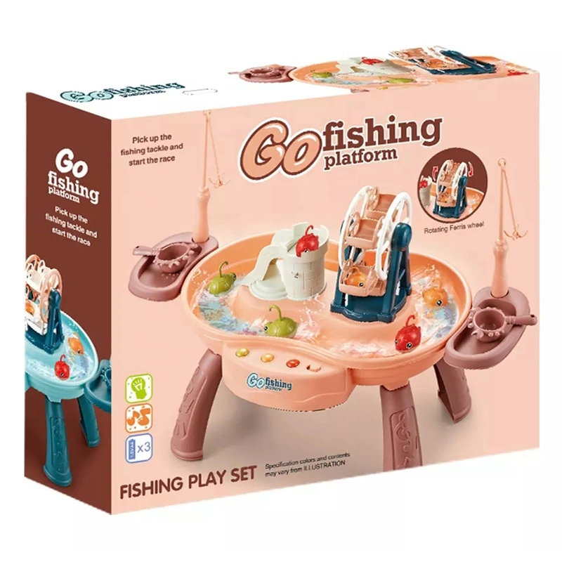 Tombo Vente en gros de jouets éducatifs pour enfants, jeu de pêche pour tout-petits sur une plateforme d'eau, jouets à piles, ensemble de jeu de pêche avec une grande roue en plastique.