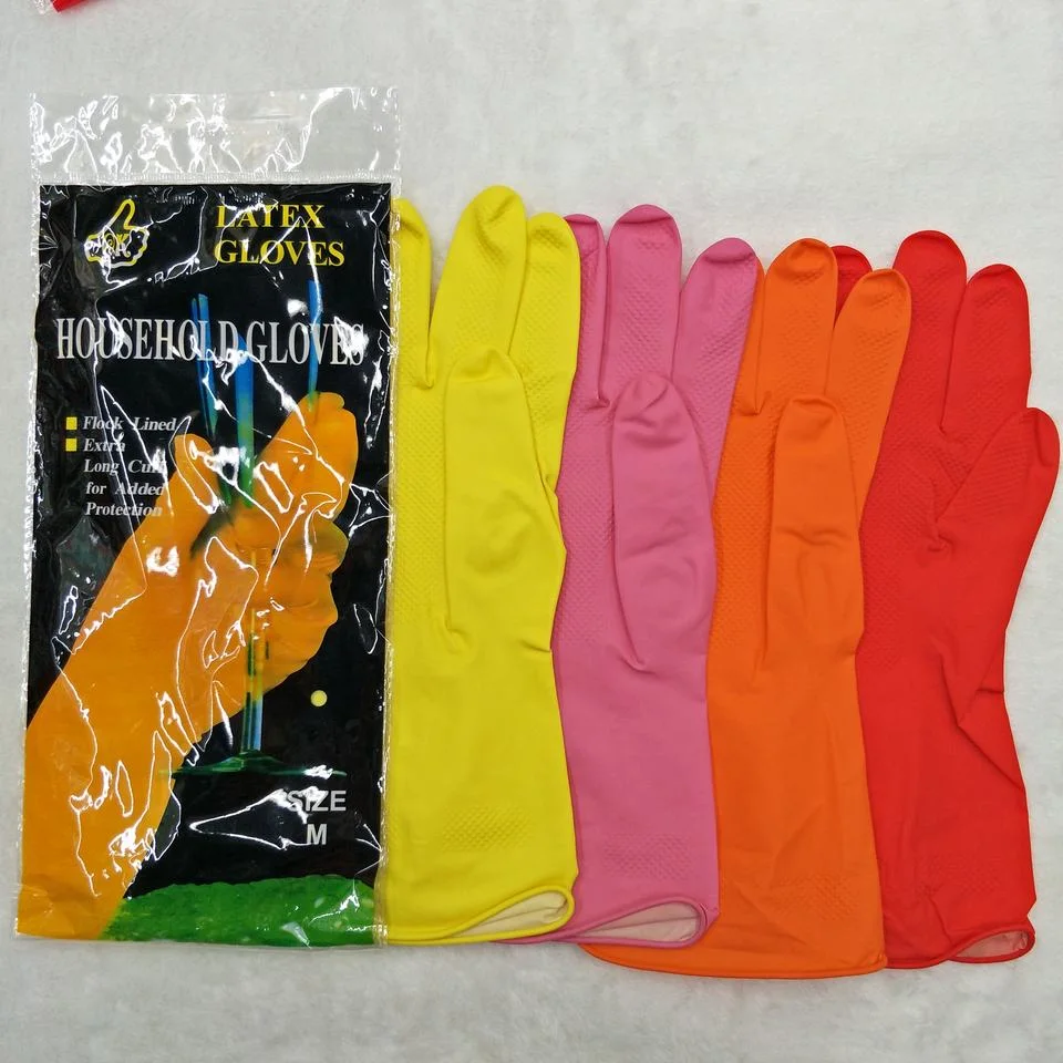 Daily Use Reusable Waterproof Natural Latex Rubber Yellow Laundry Kitchen Clean Dish Washing Household Gloves