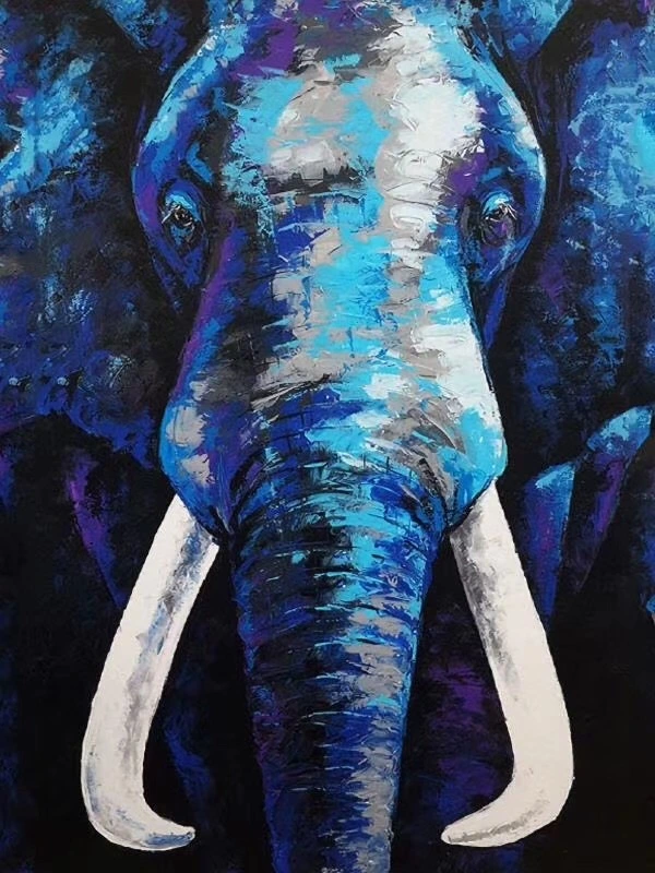 Elefante Azul hechos a mano estirada Arte lienzo cuadros al óleo
