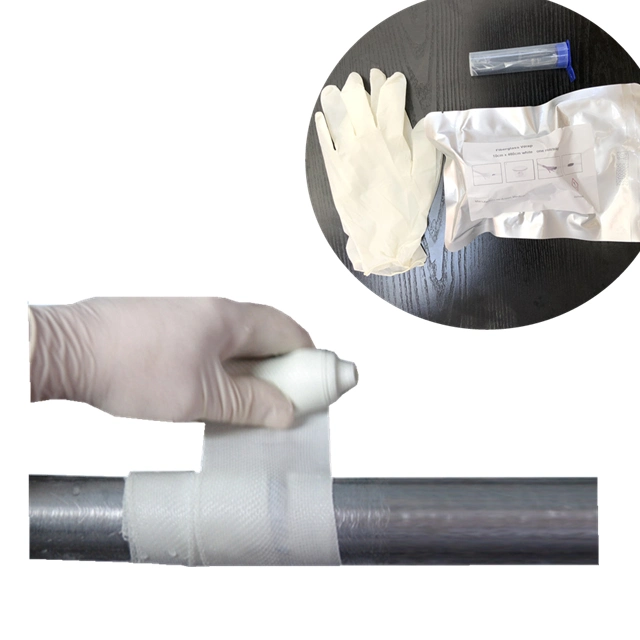 Tubo de color blanco de emergencia de la reparación de envoltura de fibra de vidrio de vendaje Kit de reparación de resina de fibra de vidrio.